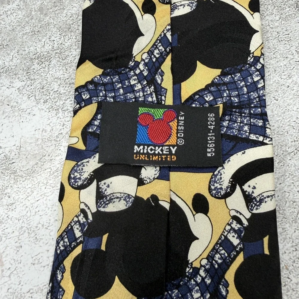 Mickey Unlimited 100% Silk Tie Mens One Size Yellow Mickey Geometric Necktie